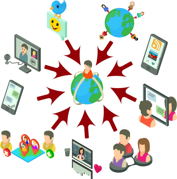 社交网络概念横幅等距风格图片下载