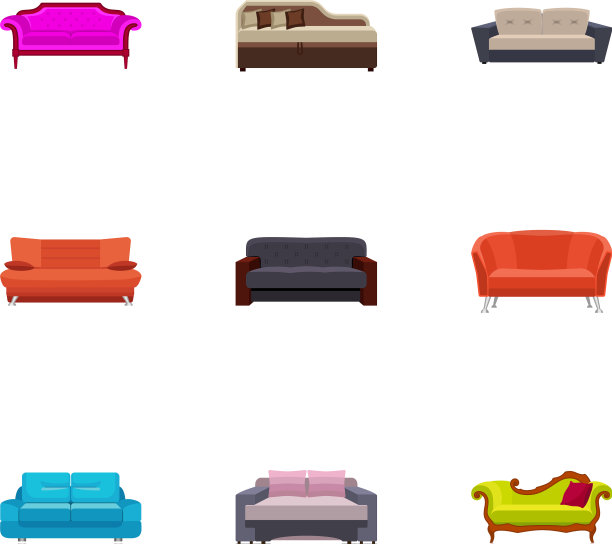 皮革沙发图标设置平的风格图片下载