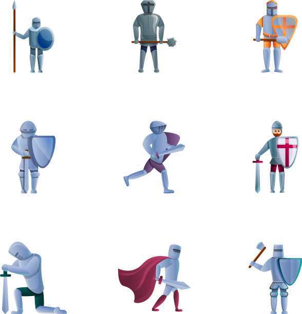 十字军骑士图标集卡通风格图片下载