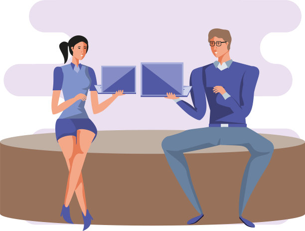 商务情侣优雅的使用笔记本电脑图片下载