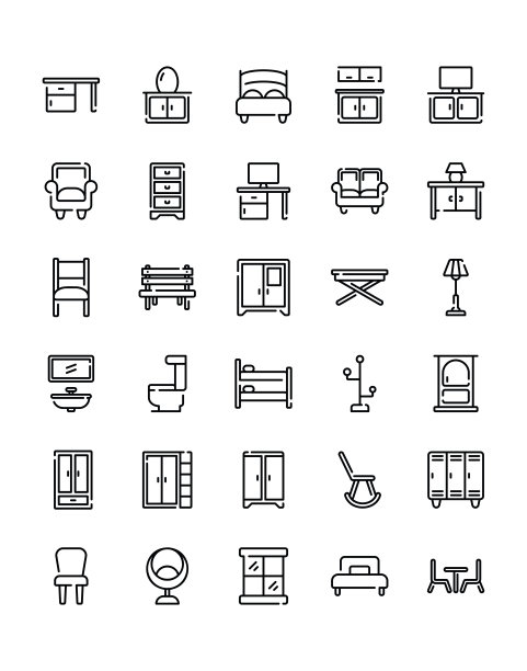 家具图标设置30孤立在白色背景图片下载