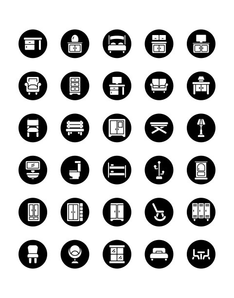 家具图标设置30孤立在白色背景图片下载