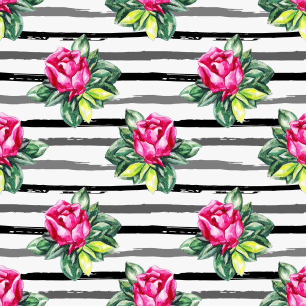 现代风格的水彩花无缝图案。水彩花的背景花和条纹。水彩花。花的纹理。图片下载