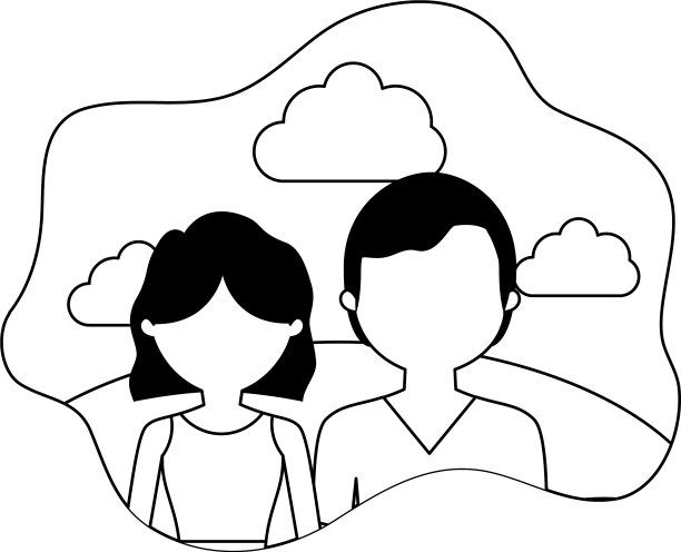 年轻夫妇与云化身人物图片下载