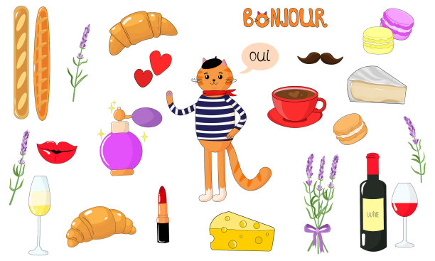 到法国旅游设计元素图标集图片下载
