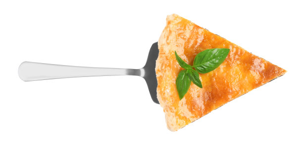 一块美味的派与肉末孤立在白色，俯视图图片下载