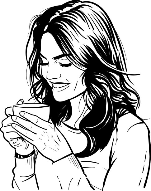 快乐美丽的女孩和一杯咖啡图片下载