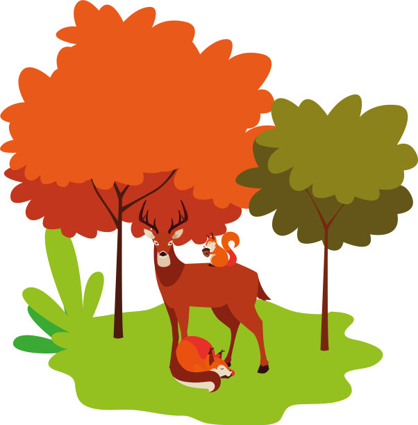 鹿、狐狸和松鼠快乐的秋天图片下载