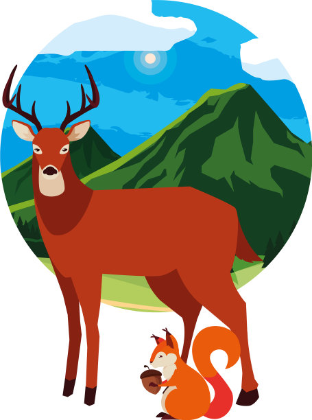 鹿和松鼠快乐的秋季设计图片下载