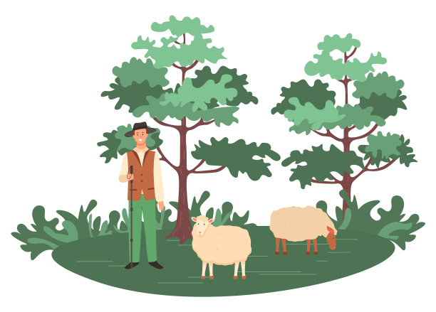 牧羊人在大自然中放牧图片下载