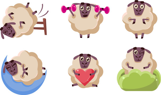 可爱的绵羊角色设置有趣的农场动物图片下载