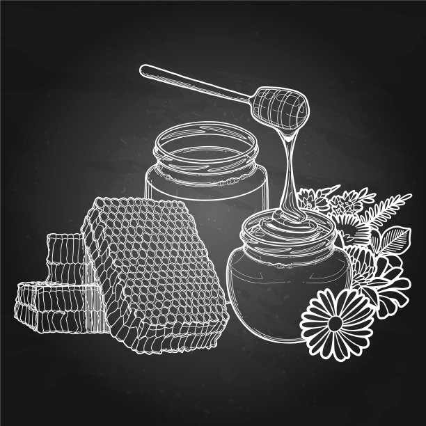 蜂窝周围的图案蜂蜜瓶图片下载