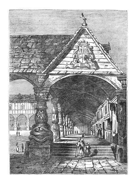 在王子宫殿的柱廊-主教Liège(比利时)-古老的雕刻插图图片下载