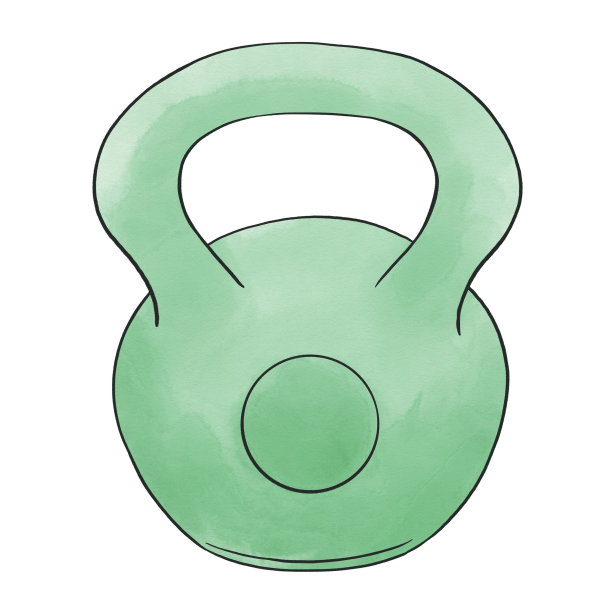 以运动为主题的水彩插图，绿色砝码图片下载