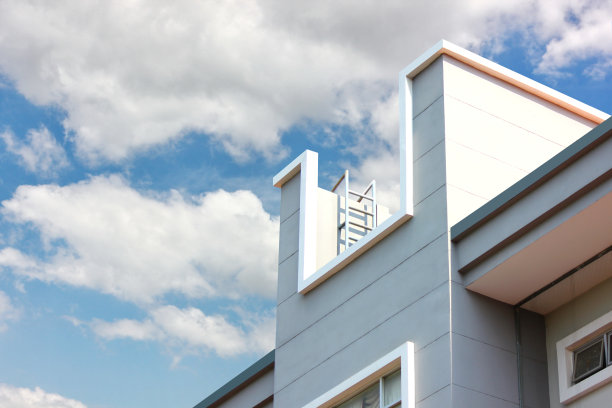 美丽的建筑与蓝天白云的自然背景图片下载