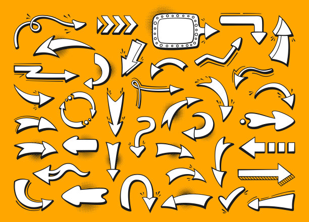 箭漫画流行艺术集卡通90年代风格信息图各种方向指针复古收藏图片下载