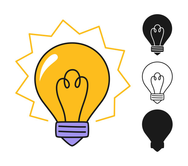 灯光复古灯泡图标，玻璃灯邮票涂鸦剪影设置灯泡发光符号创意创意图片下载