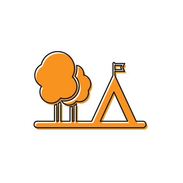 橙色的旅游帐篷上有旗帜图标图片下载