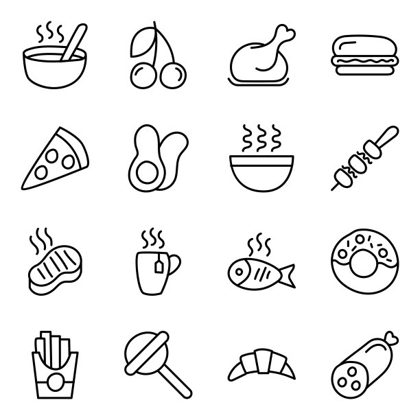 包装食品和饮料的平面图标图片下载