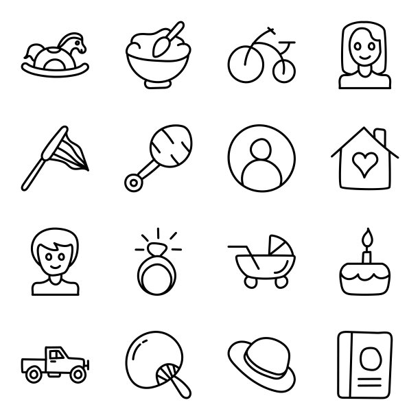 儿童时期饰品线性图标合集图片下载