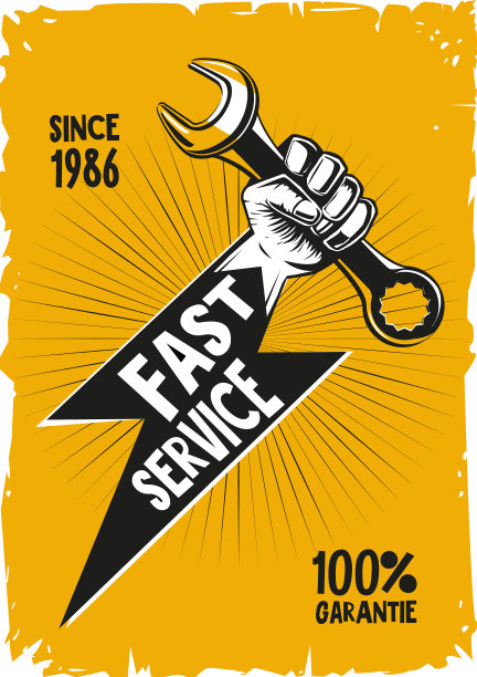 车库服务复古海报与手和工具图片下载