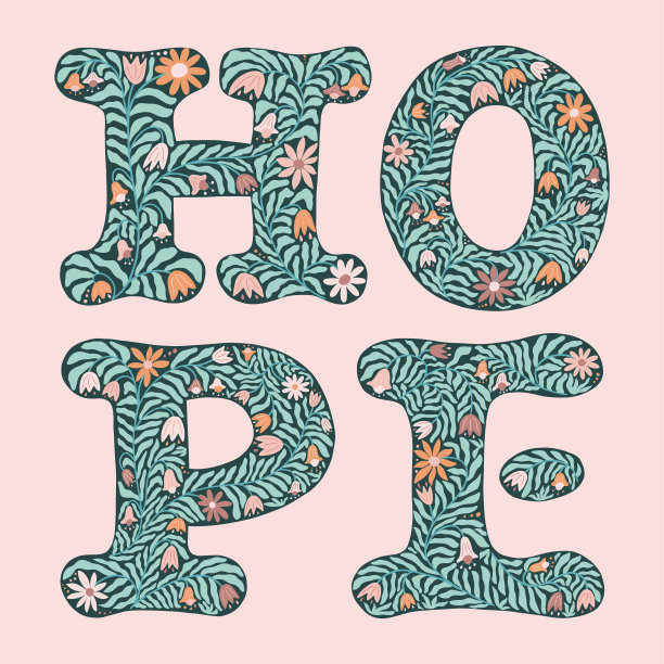 概念祈祷希望。横幅与文字和花卉设计。海报与花卉希望文本。纺织品，t恤，贺卡和更多的夏季背景。手绘矢量插图。图片下载