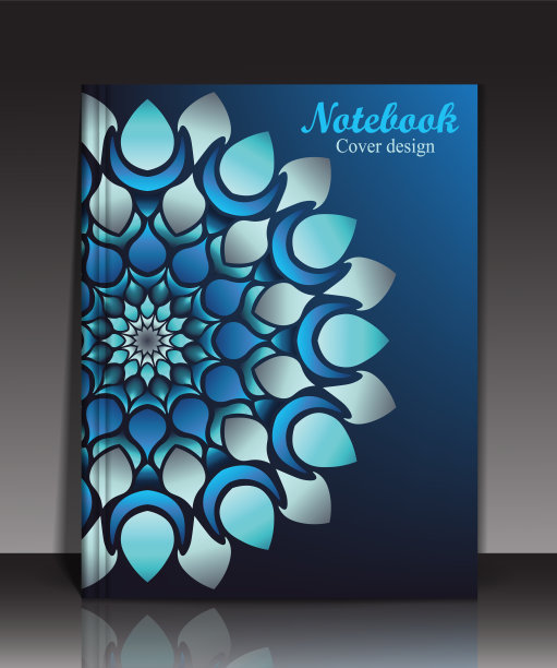 封面设计笔记本A4。霓虹灯抽象的花朵。蓝色背景。图片下载