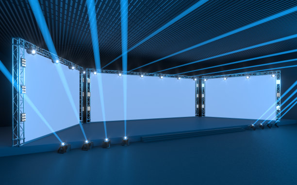 展示舞台与空白广告牌，3d渲染。图片下载
