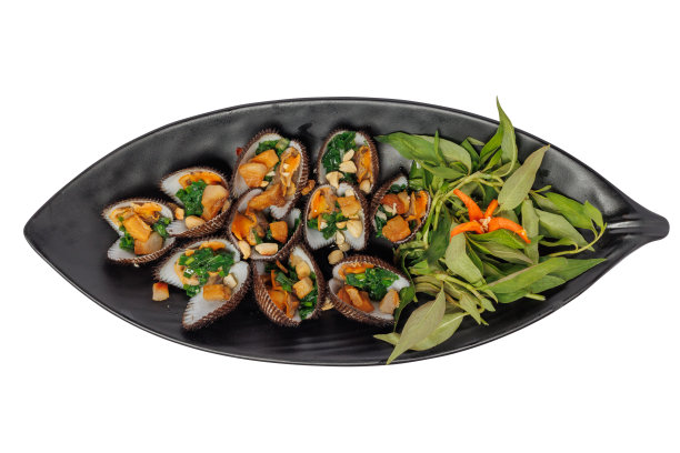 烤洋葱扇贝(烤半圆齿方舟葱)，美味的泰国街头小吃图片下载