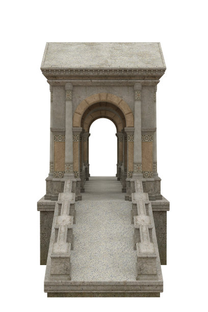 从侧面看，古老的中世纪褐色石头桥。3D渲染孤立在白色背景。图片下载