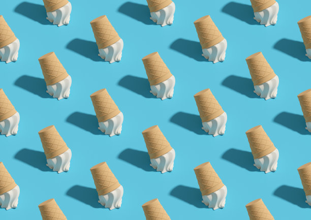 香草冰淇淋蛋筒掉在地上。等距无缝模式。3 d演示。图片下载