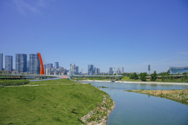 成都大桥和金融城在一个阳光明媚的日子图片下载