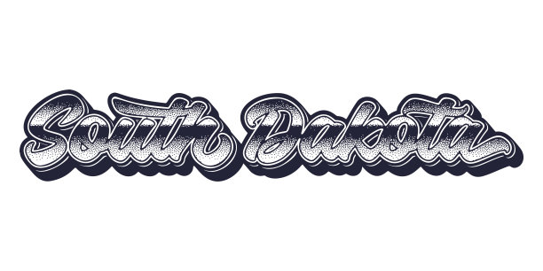 南达科他州名称在复古三维图形风格图片下载