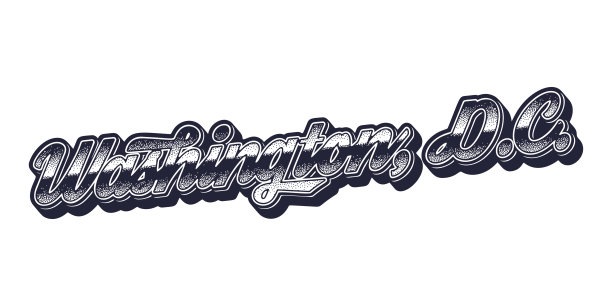 华盛顿特区的城市名称以复古的三维图形风格命名图片下载