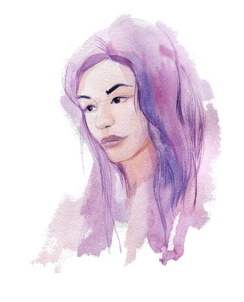 粉色头发的女孩。水彩插图孤立在白色背景图片下载