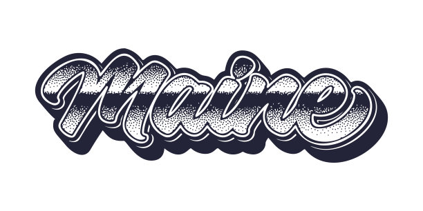 缅因州州名在复古三维图形风格图片下载