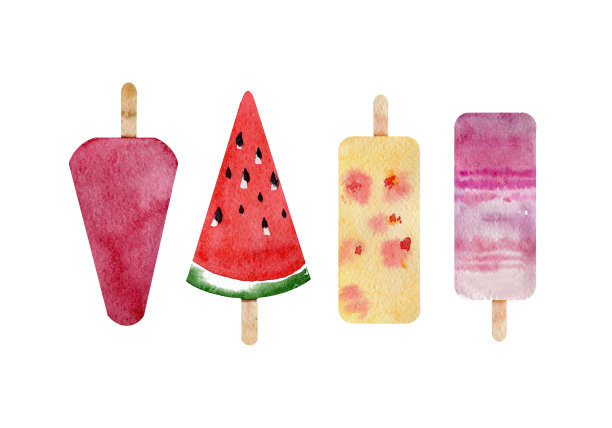 一套水彩冰淇淋在白色背景图片下载