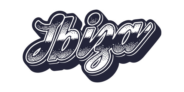 伊比萨城名称采用复古立体图形风格图片下载