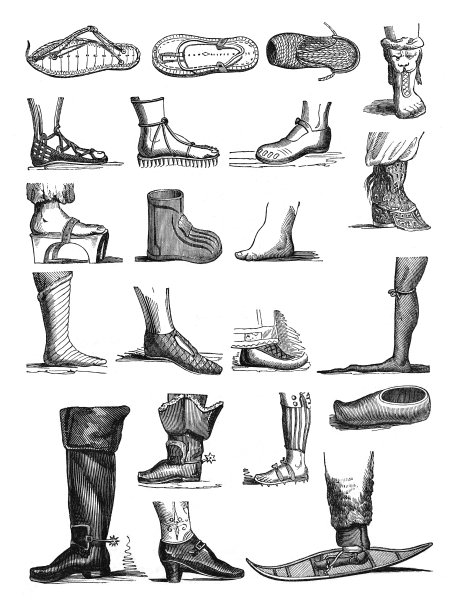 历史鞋类收藏-古董雕刻插图图片下载