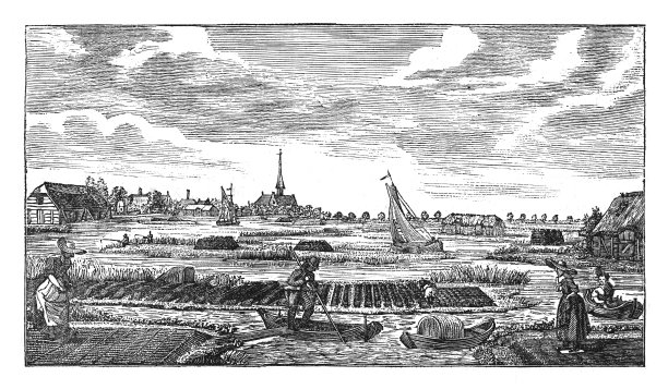 泥炭或草皮提取-古老的雕刻插图图片下载