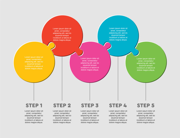 五片拼图圆圈线信息图形图片下载
