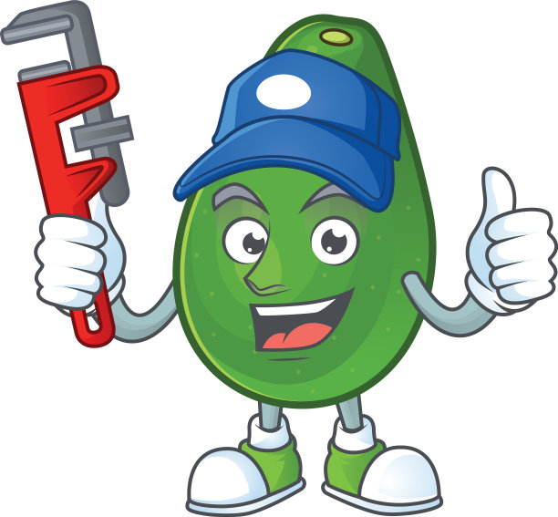 水管工鳄梨新鲜白色背景吉祥物图片下载