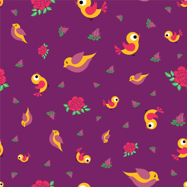 五彩缤纷的鸟儿和可爱的玫瑰无缝连接图片下载