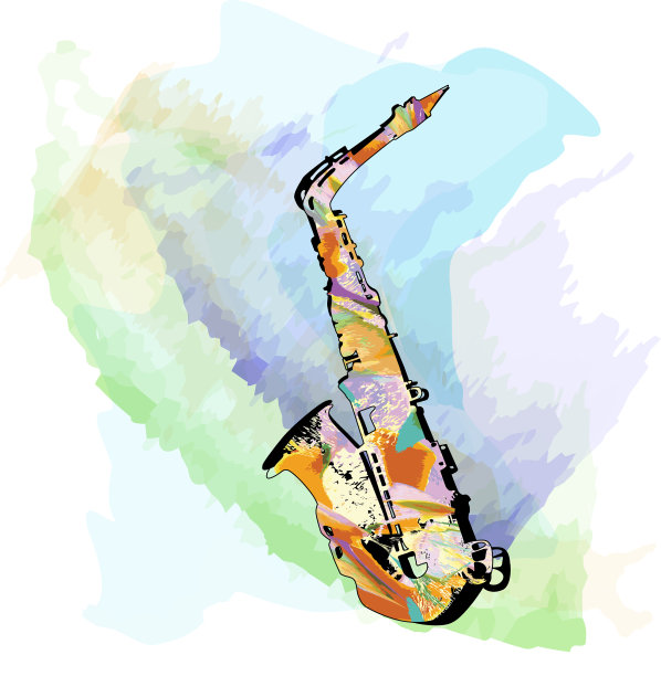彩色水彩背景的萨克斯管图片下载