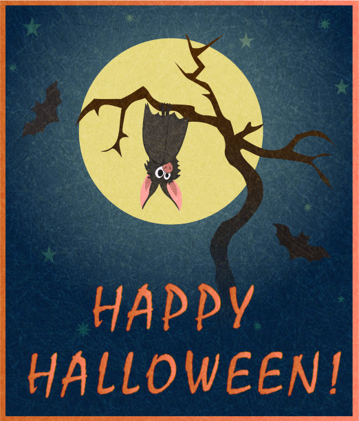 背景上，可爱的灰色蝙蝠挂在一棵干燥的树上图片下载