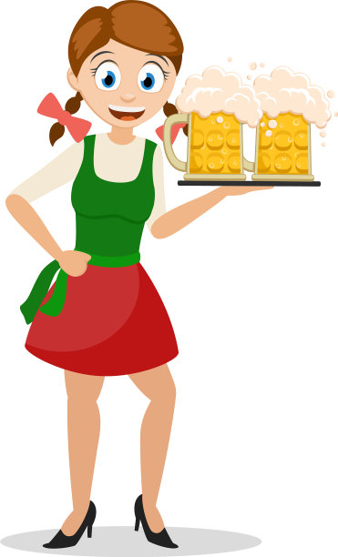 女孩拿着托盘，两杯啤酒图片下载