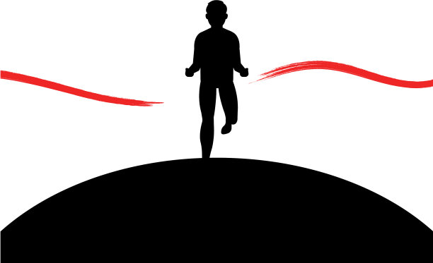 跑步者穿过终点红丝带剪影图片下载