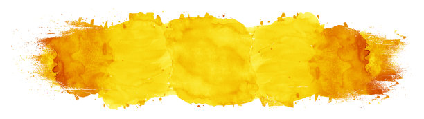 黄色橙色彩色抽象水彩喷溅笔刷纹理插图艺术纸创意艺术水彩画，孤立在白色背景横幅全景，帆布设计，手绘图片下载