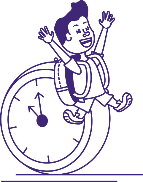 可爱的小学生男孩和书包学校和时钟图片下载