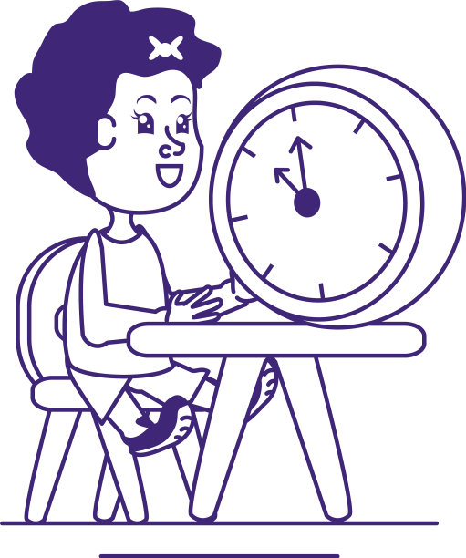 小学生女孩在学校课桌上用钟图片下载